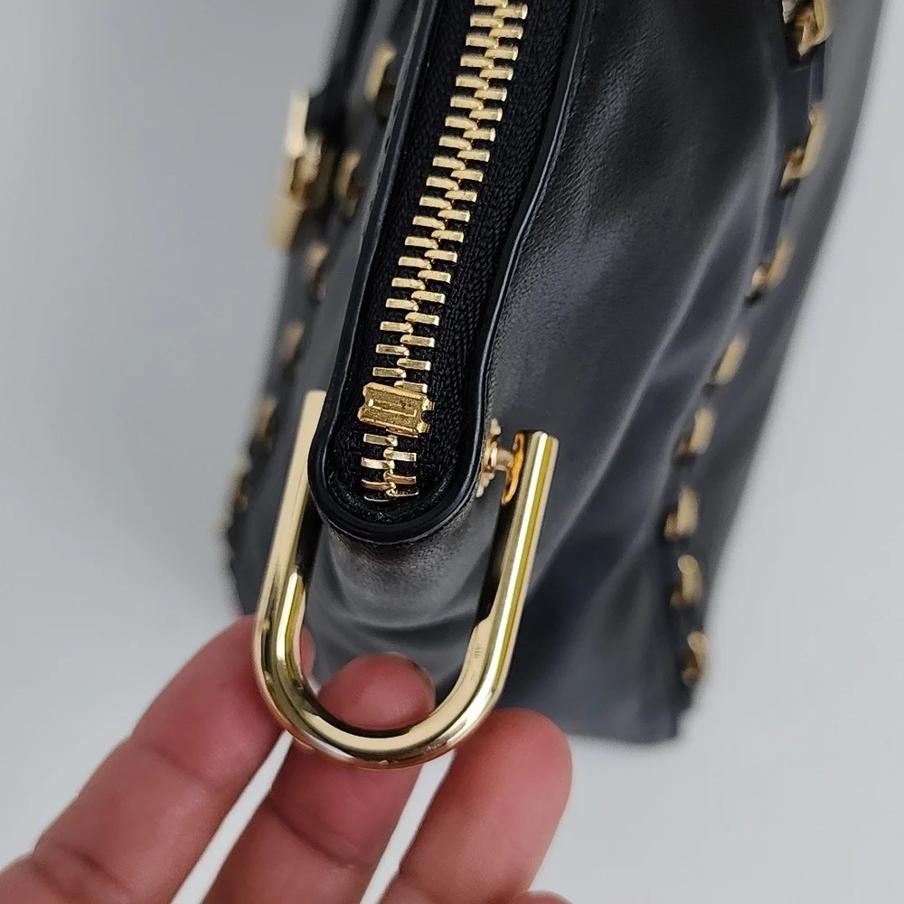 MICHAEL KORS Sadie Leather Satchel Black Leather Chain‎ Lock Crossbody Purse Bag